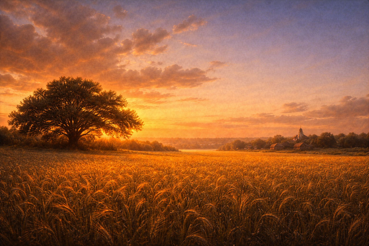 Golden sunset over the Ukrainian countryside — rolling hills bathed in warm light