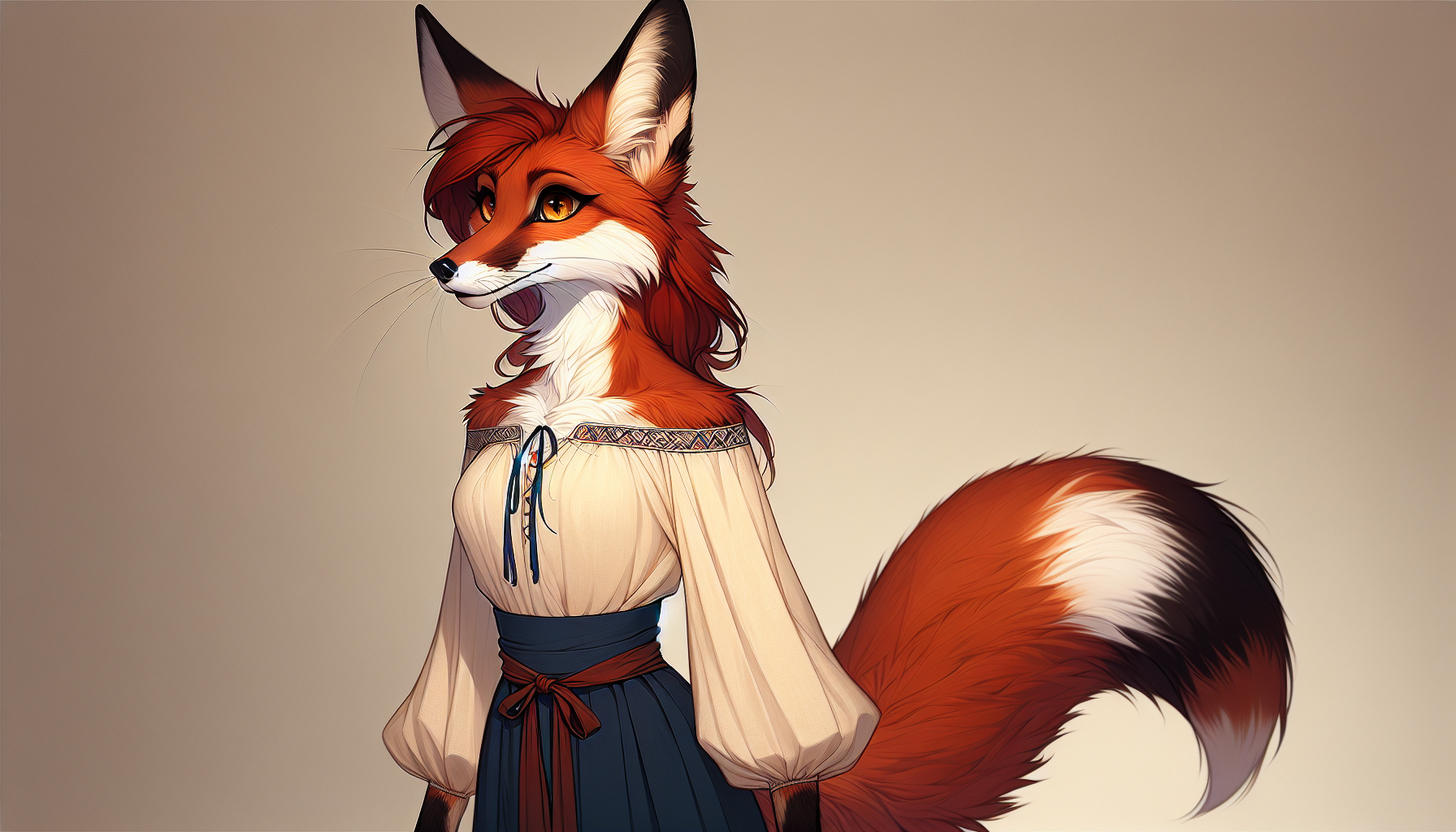 Foxyana pausing on a forest trail, ears forward, listening